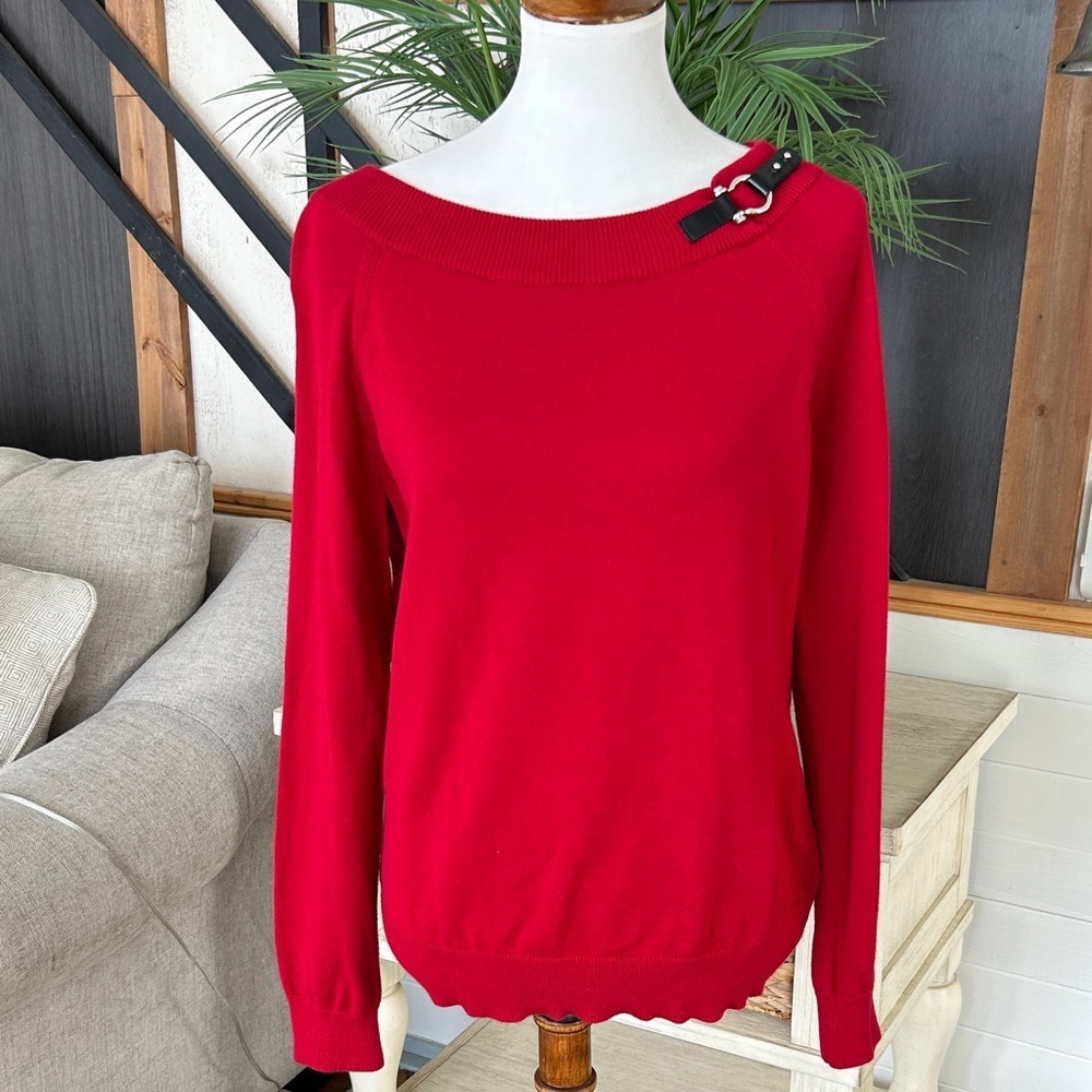 Ralph Lauren Red Buckle Shoulder Sweater Women’s Size (XL) Classic Knit